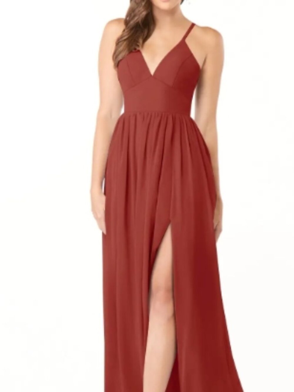 Azazie Aaida Terracotta A-Line Corset Chiffon Dress
